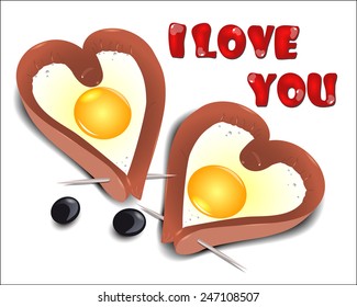 Scrambled eggs with sausage in a heart shape