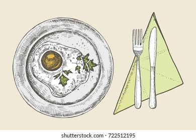 scrambled eggs vector sketch. hand drawing