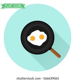 Scrambled, fried eggs in a pan, egg, food, breakfast. Flat design, vector illustration, vector.