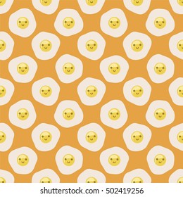 Scrambled smiling eggs. Seamless pattern