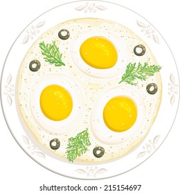 scrambled three eggs decorated dill and olives