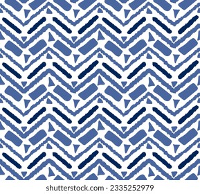 scrambled zig zag blue seamless pattern. Twisted Zigzag Bleached Effect Textured Background.
