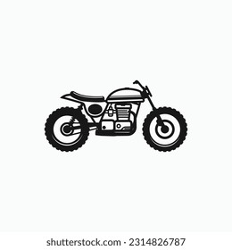 Scrambler motorcycle logo isolated object on white background. Side view racing retro bike icon vector illustration