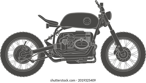 scrambler vintage motorcycle, cafe racer theme. black and white colors