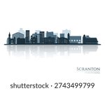 Scranton skyline silhouette with reflection. Landscape Scranton, PA. Vector illustration.