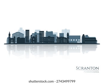 Scranton skyline silhouette with reflection. Landscape Scranton, PA. Vector illustration.