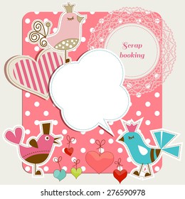 Scrap Booking Set, Funny Birds, Frames Hearts, Speech Bubbles