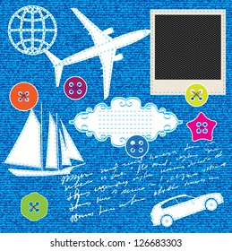 Scrap booking template set with photo frame
