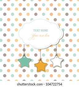 Scrap card with frame and stars on polka dot background