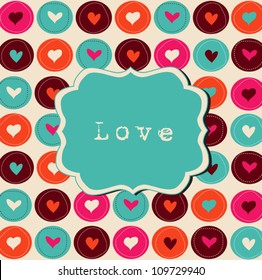 Scrap card with hearts and frame, love template background