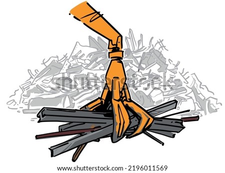 Scrap Gripper and Iron Scrap. Vector Illustration isolated on white background.