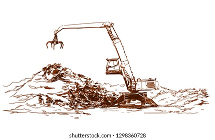 Scrap Metal Recycling. Hand Drawn Illustration