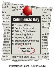 Scrap of the newspaper page with the Columnists Day Announcement