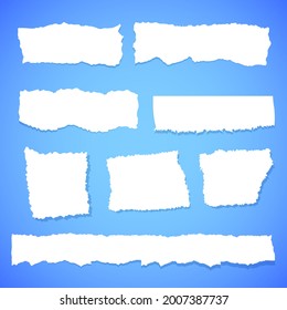 Scrap paper. Torn pieces of white sheet. Flat vector cartoon illustration. Objects isolated on white background.