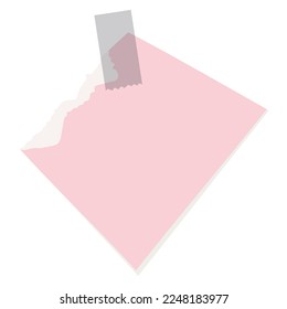 A scrap piece of pink paper with tape. Vector isolated element for scrapbooking.