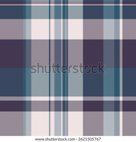 Scrap plaid texture tartan, iconic pattern check background. Ireland fabric seamless vector textile in violet and white colors palette.