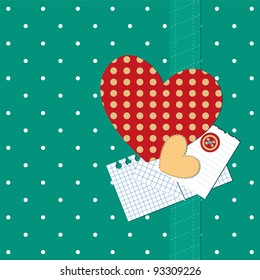 Scrap retro background with heart and polka dots. Vector illustration
