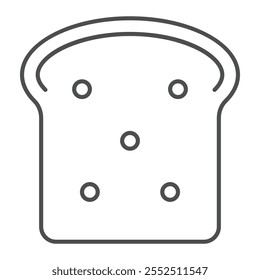 Fatia de sucata de pão ícone de linha fina, conceito de padaria. Gráficos vetoriais. Sinal de torrada pão no fundo branco, ícone de estilo de contorno para design móvel ou web