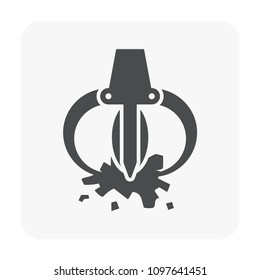 Scrap steel grabber vector icon. Also called grab bucket or scrap claw. Machine part of crane with hydraulic system for scrap metal, iron, junk and garbage. Also ore, mineral, rock and stone in mine.