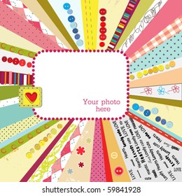 Scrap template design with blank space for your photo or text, vector colorful card