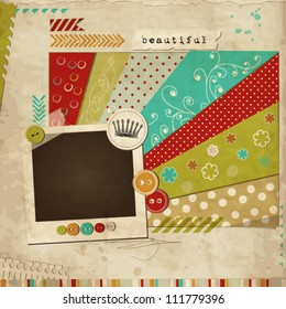 Scrap template of vintage worn distressed design with photo frame