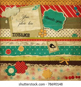 Scrap template of vintage worn distressed design with blank space for your photo and text