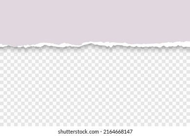 Scrap of torn pink paper with ripped edges on transparent background. Damaged cardboard border realistic vector illustration