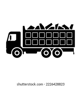 Scrap truck icon. Transportation of scrap metal. Black silhouette. Side view. Vector simple flat graphic illustration. Isolated object on a white background. Isolate.