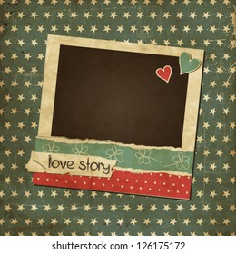 Scrap vintage card with photo frame, St.Valentine's Day photo frame with hearts