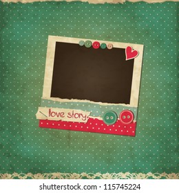 Scrap Vintage Love Card With Photo Frame And Buttons