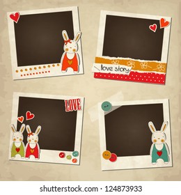 Scrap vintage set of photo frames, St.Valentine's Day photo frames, romantic templates with rabbits