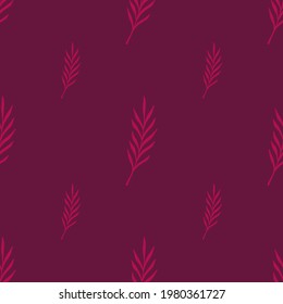 Scrapbook abstract seamless pattern with doodle leaf branches silhouettes. Maroon dark background. Stock illustration. Vector design for textile, fabric, giftwrap, wallpapers.