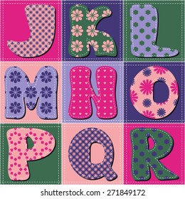 scrapbook alphabet on patchwork background