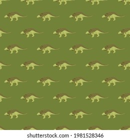 Scrapbook animal seamless pattern with ankylosaurs elements print. Green background. Decorative print. Stock illustration. Vector design for textile, fabric, giftwrap, wallpapers.