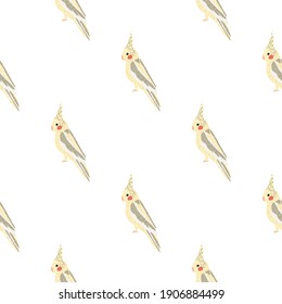 Scrapbook animal seamless pattern with pastel tones cockatoo parrot shapes. White background. Flat vector print for textile, fabric, giftwrap, wallpapers. Endless illustration.