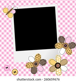 Scrapbook baby girl design with photo frame and patchwork flowers