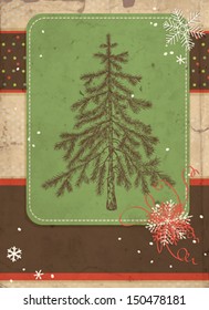 Scrapbook background with hand- drawn fir tree