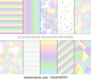 Scrapbook background. Seamless pattern. Cute paper for scrap design. Trendy modern texture. Color illustration. Geometric backdrop. Vector illustration