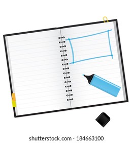 Scrapbook with blue highlighter and blank space for text Vector illustration 
