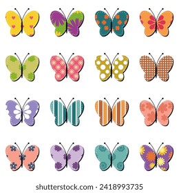 scrapbook butterflies on white background art decor ddesign set collection 