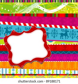 Scrapbook christmas patterns greeting card for design, vector illustration