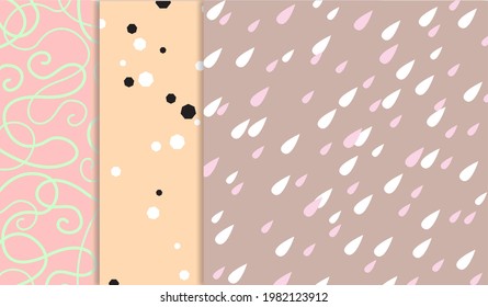 Scrapbook-Kollektion. Abstrakte Muster. Tapete in sanften Farben. Farbige Fackelpatchworks. Sprinkle Muster. Regen, Hintergrund. Hellrosa, hellgrüne, hellrosa Farbe und Minzfarbe.