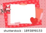 Scrapbook composition with notes paper, tapes, flowers elements and heart sticker. Page for valentine greeting card. Banner with place for text. Vector illustration