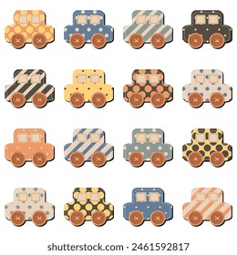Scrapbook decorative cars toys on white background set collection art decor design	