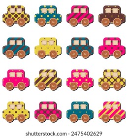 Scrapbook decorative cars toys on white background set collection art decor design	
