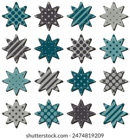 scrapbook decorative stars on white background set collection clipart for new year Christmas etc 	
