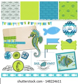 Scrapbook Design Element - Tropical Fish and Sea Horse Theme - in vector