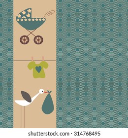 Scrapbook design elements. Baby boy announcement card. Baby shower design elements.