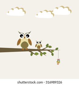 Scrapbook design elements. Baby boy announcement card. Baby shower design elements with cute owls, pacifier and clouds