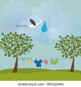 Scrapbook design elements Baby boy arrival card - Baby shower design elements with stork